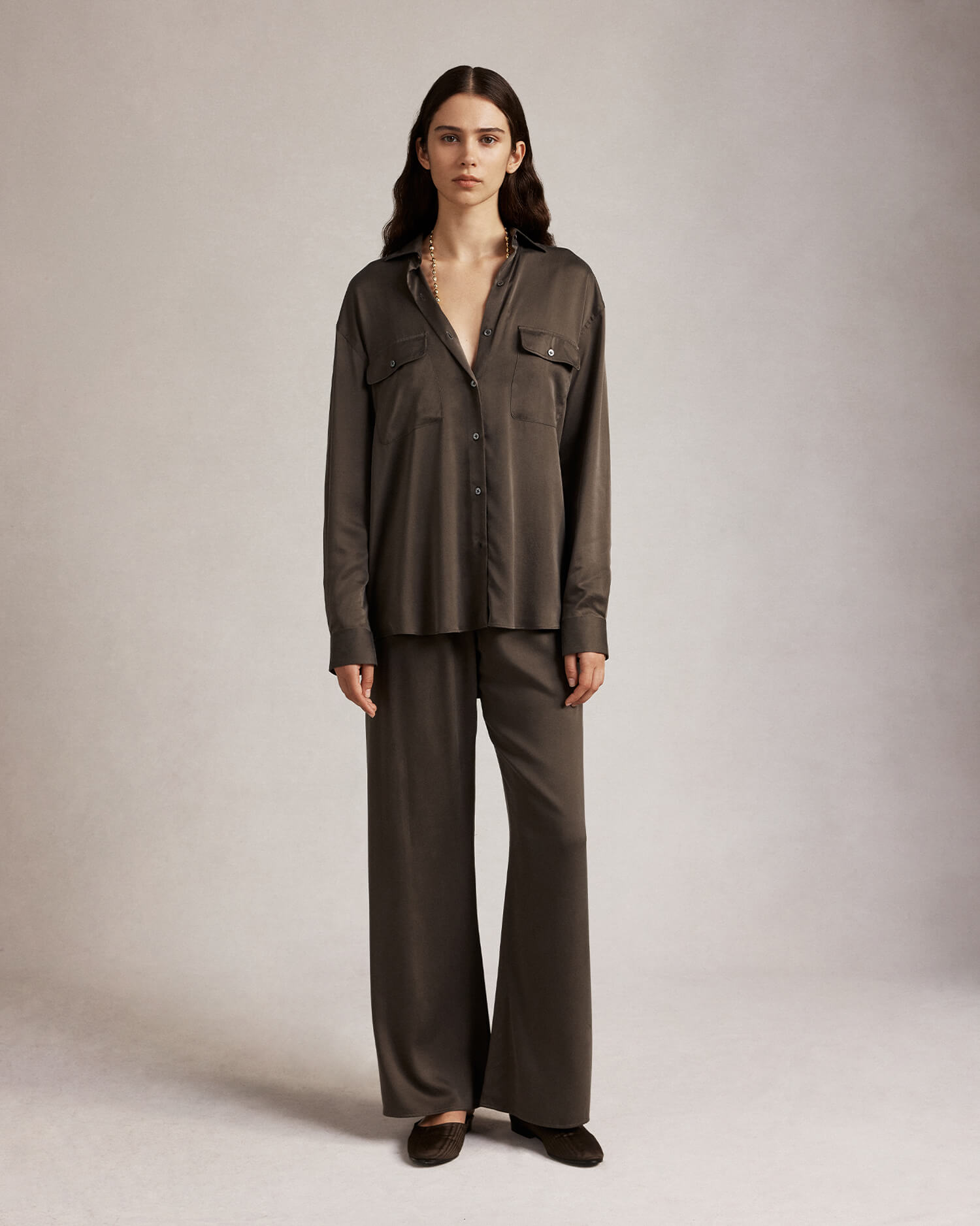 Camilla Shirt - Olive Silk | P Johnson