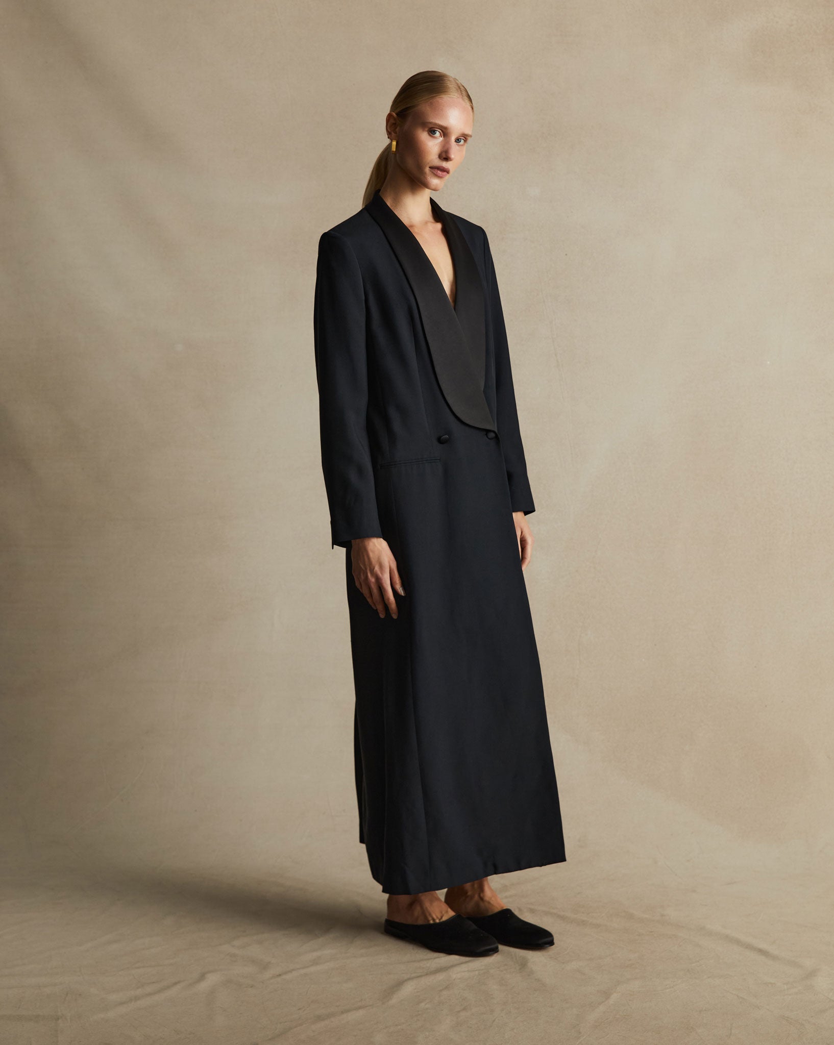 Black Silk Tuxedo Coat Dress | P Johnson