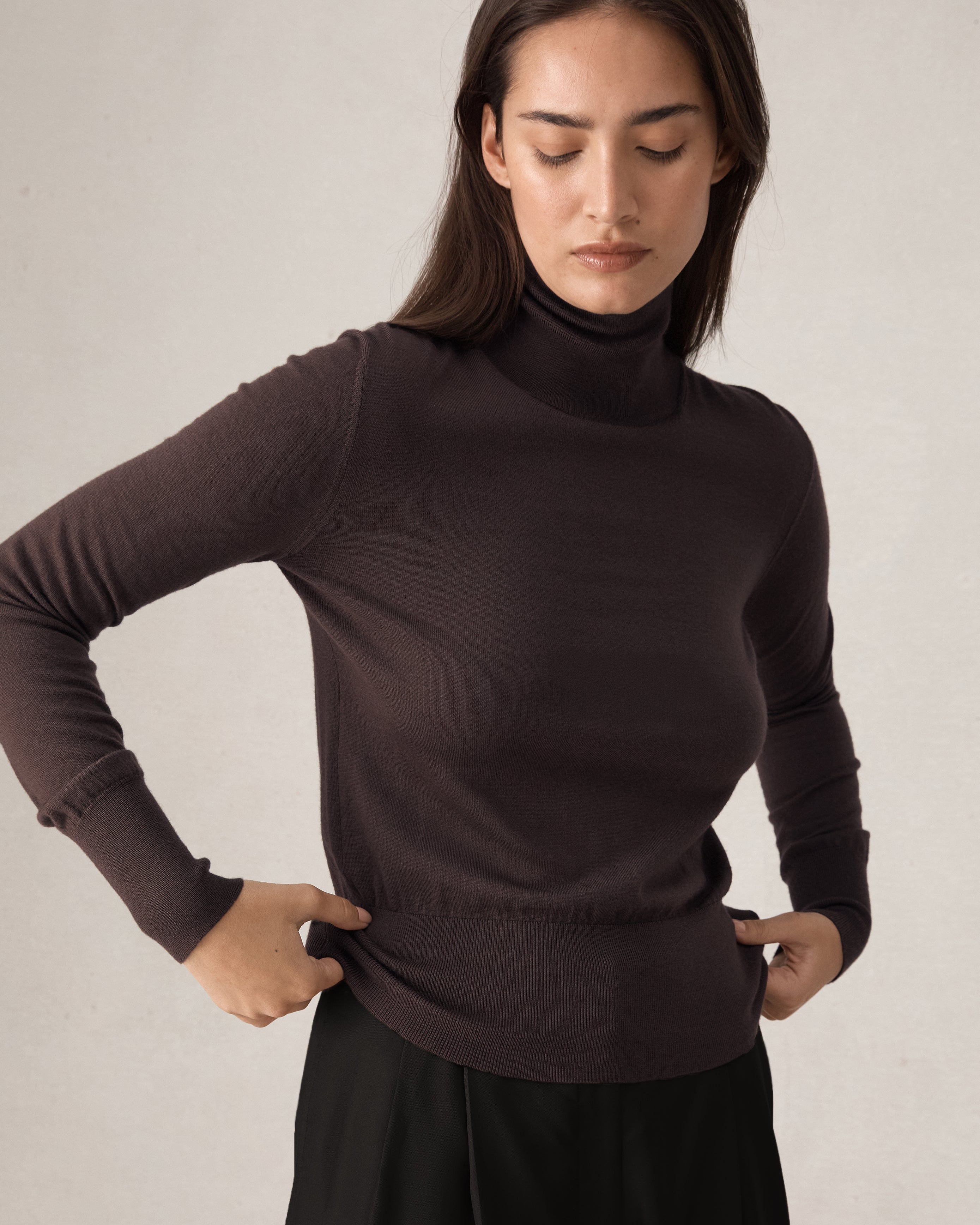 Cass Merino Roll Neck - Espresso