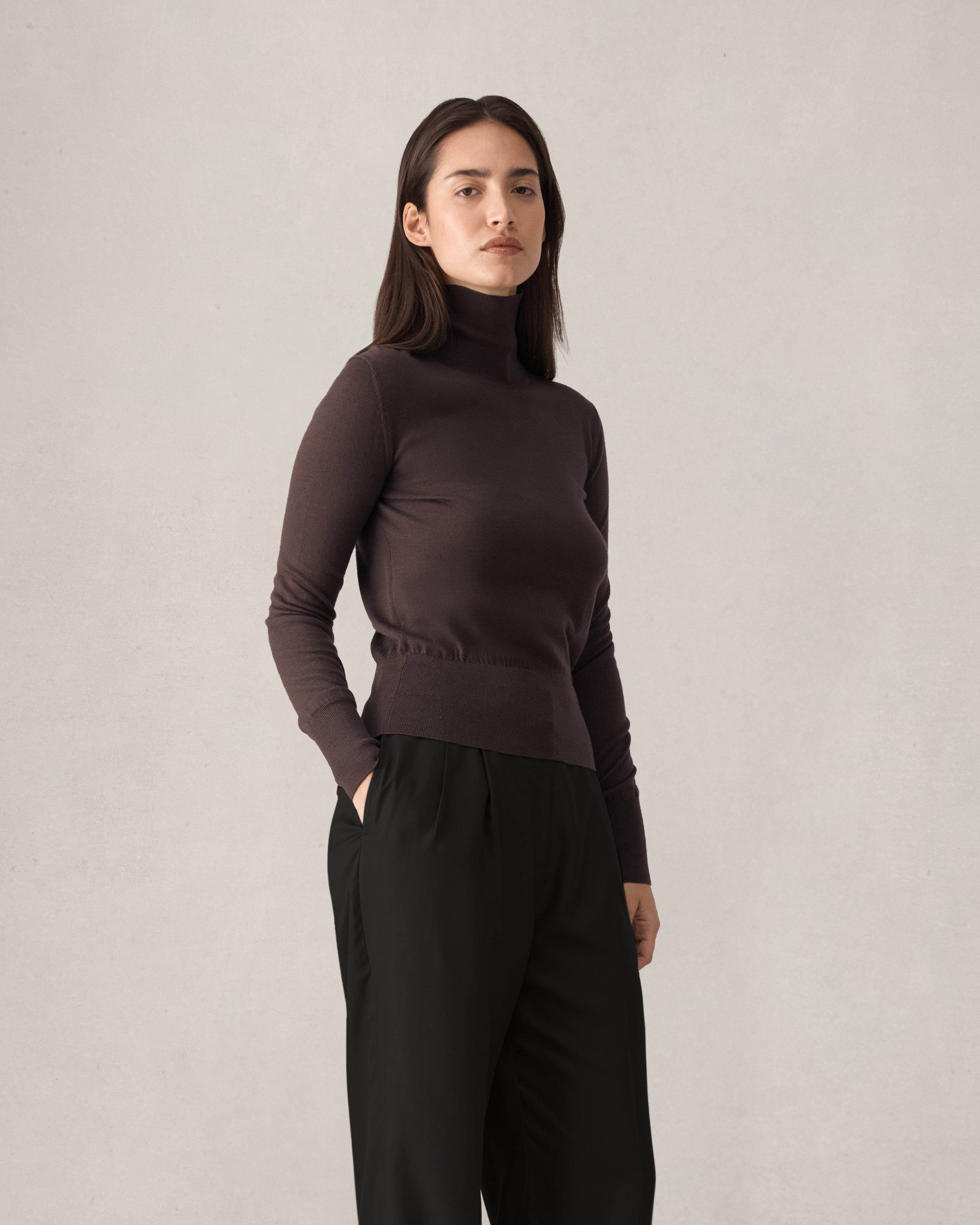 Cass Merino Roll Neck - Espresso