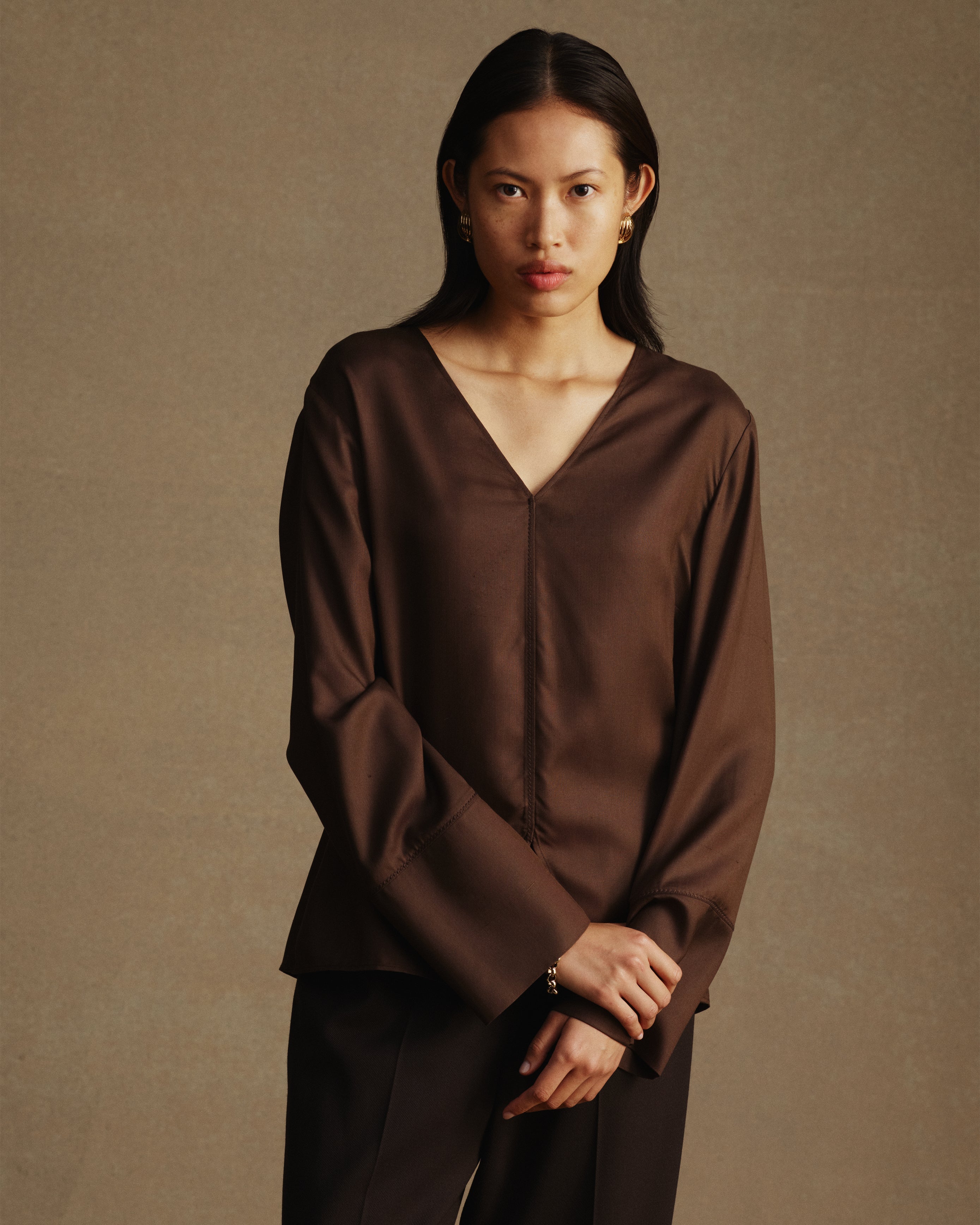 Maria Blouse - Chocolate Dupioni