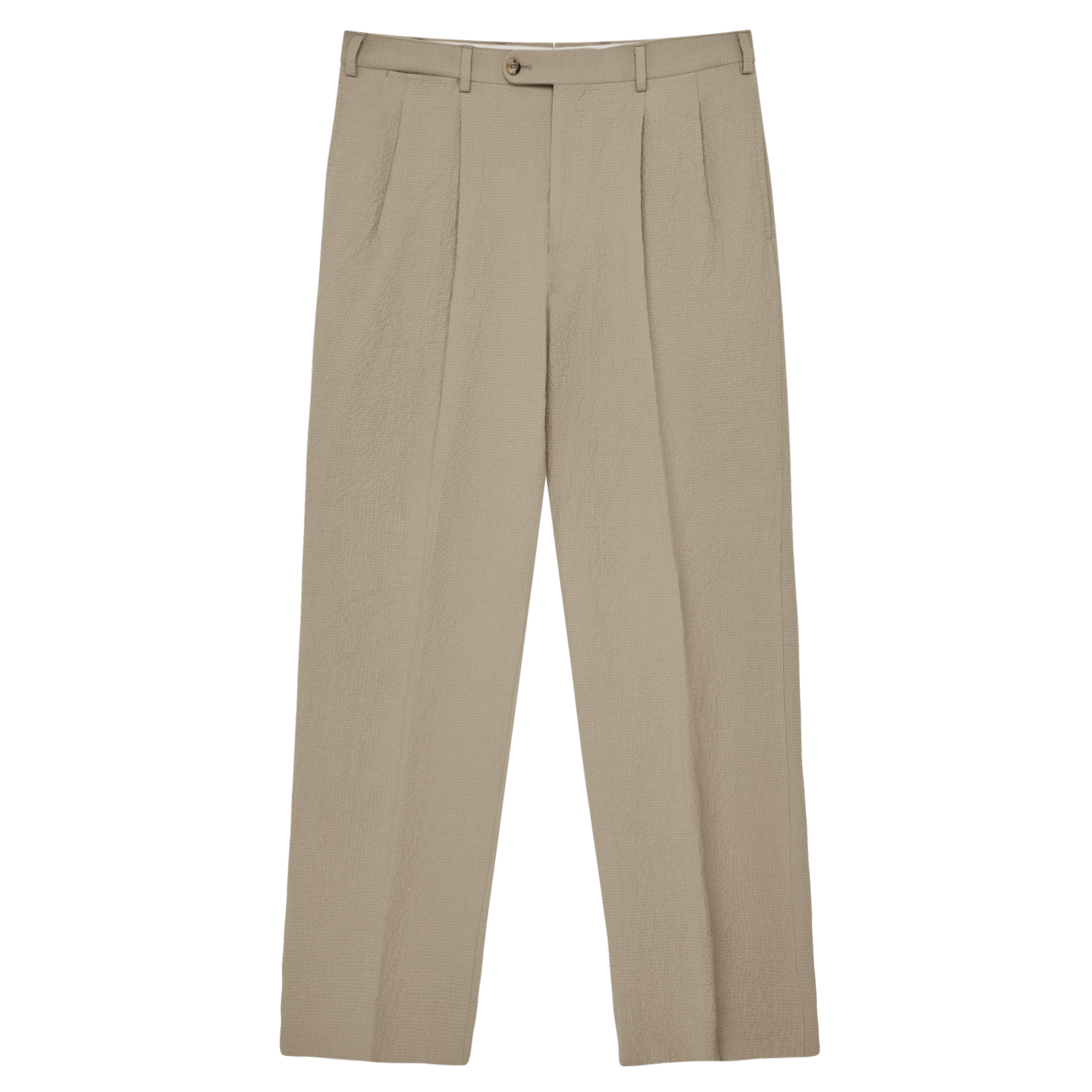 Double Pleated Trousers - Taupe Seersucker