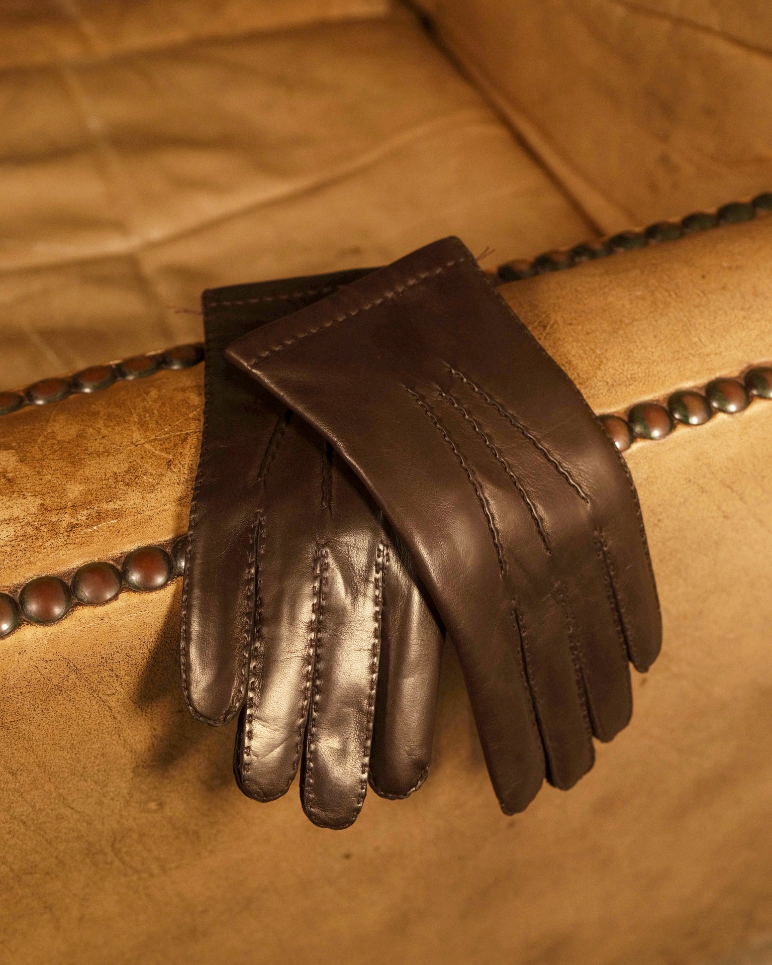 Cashmere Lined Costello Leather Gloves - Chocolate