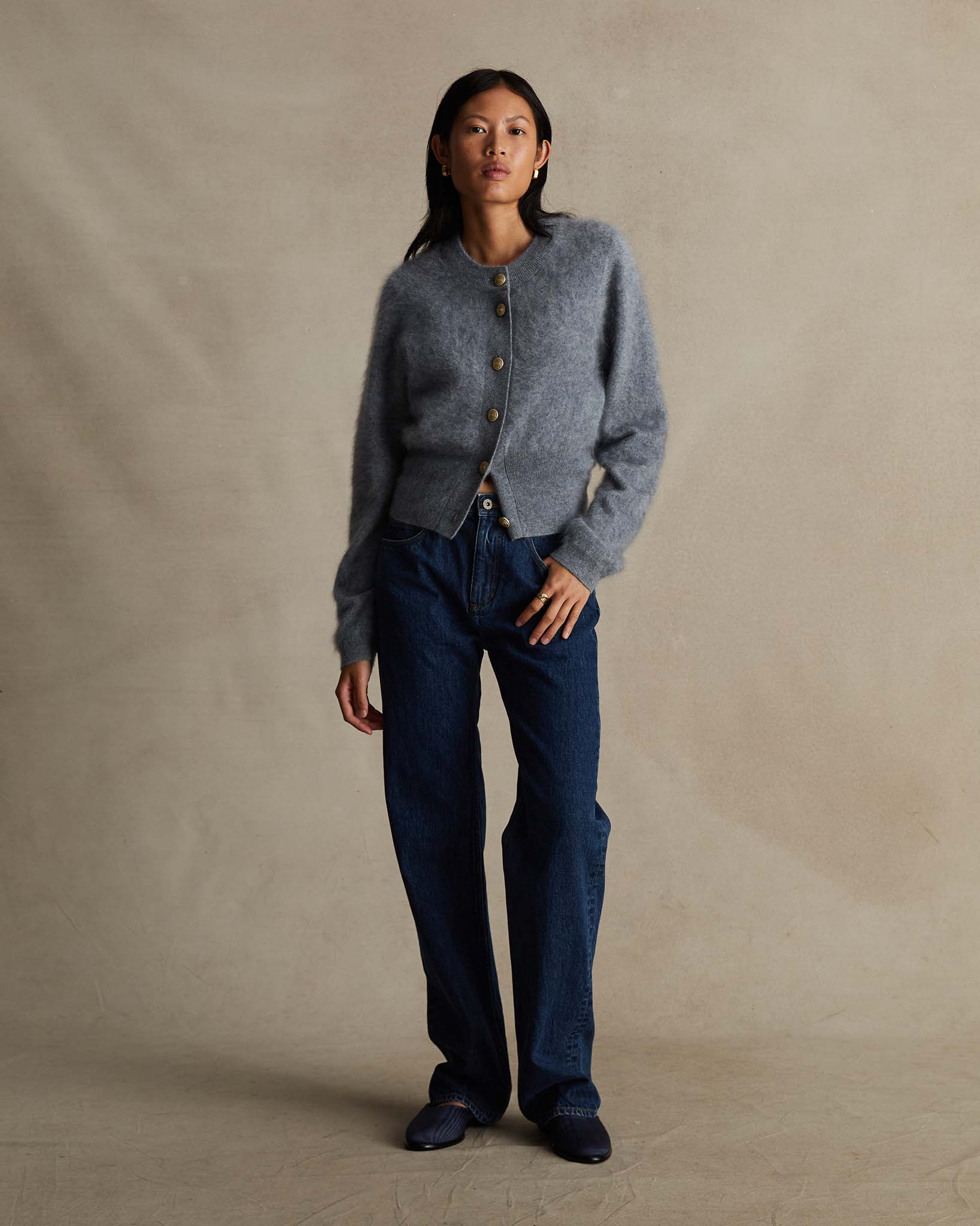 Grey Emily Fluffy Cashmere Cardigan