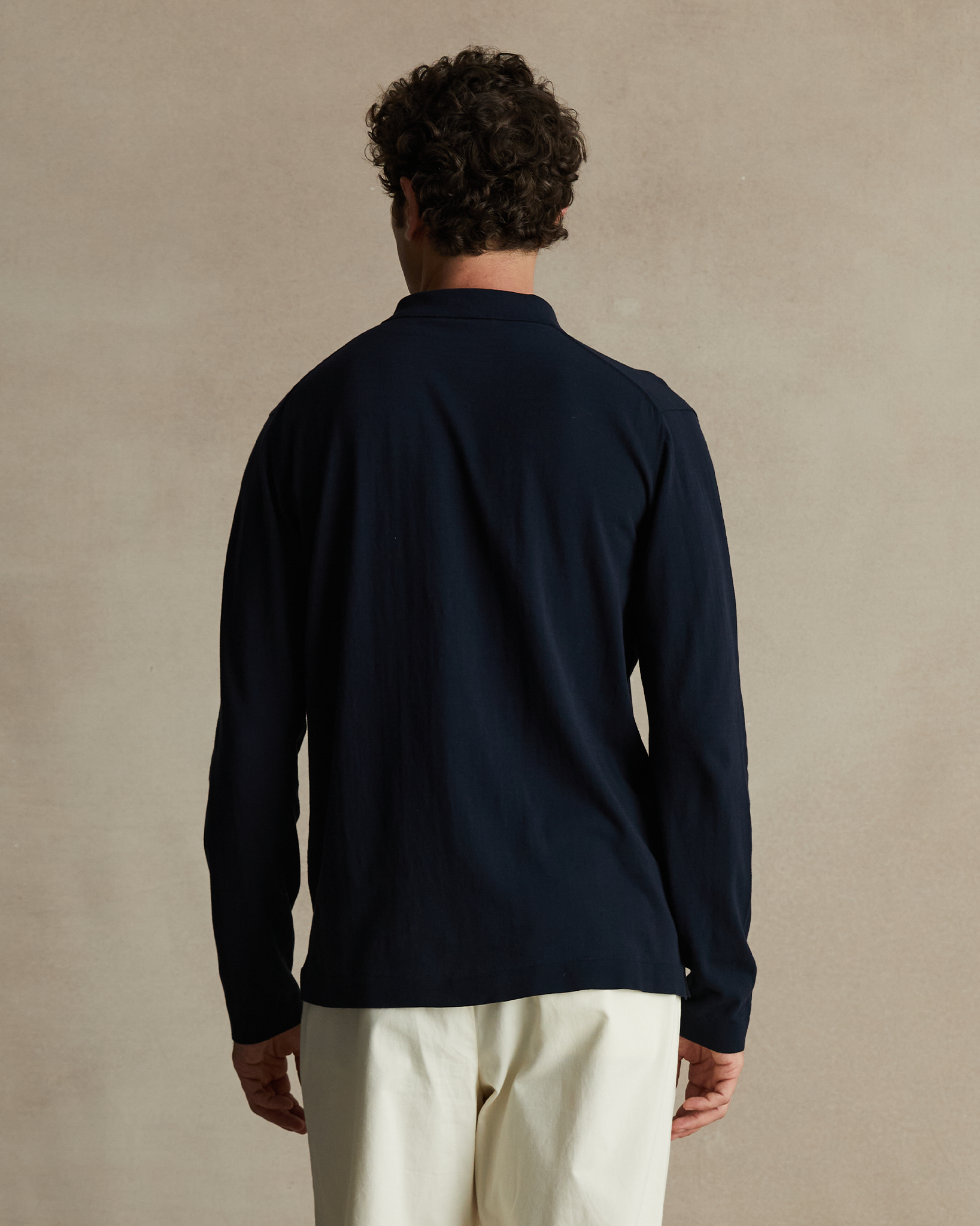 Ice Cotton Long Sleeve Polo - Navy