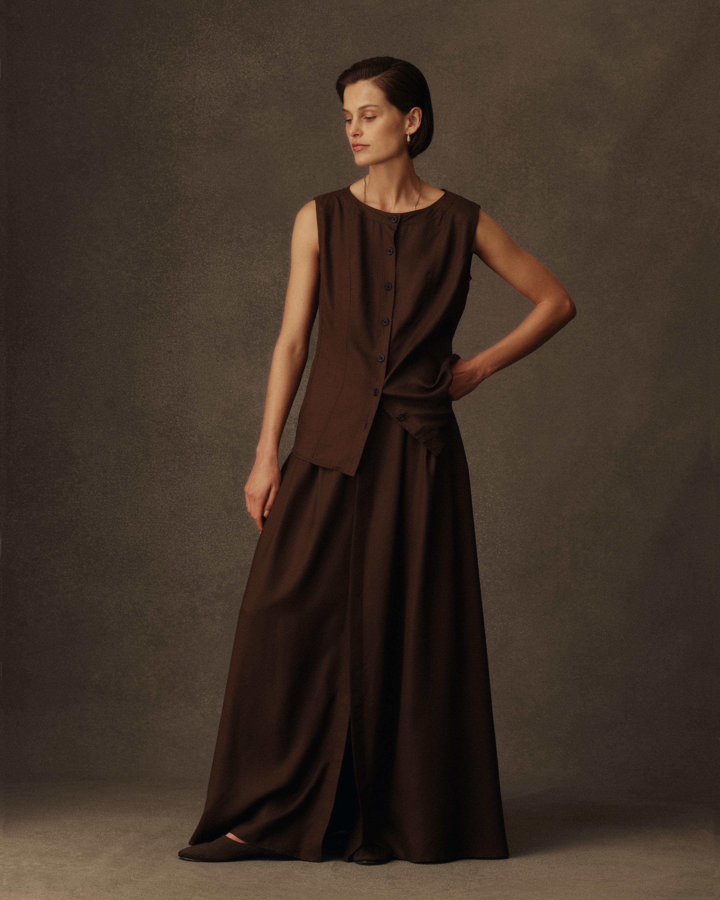 Kahlo Skirt - Chocolate Dupioni
