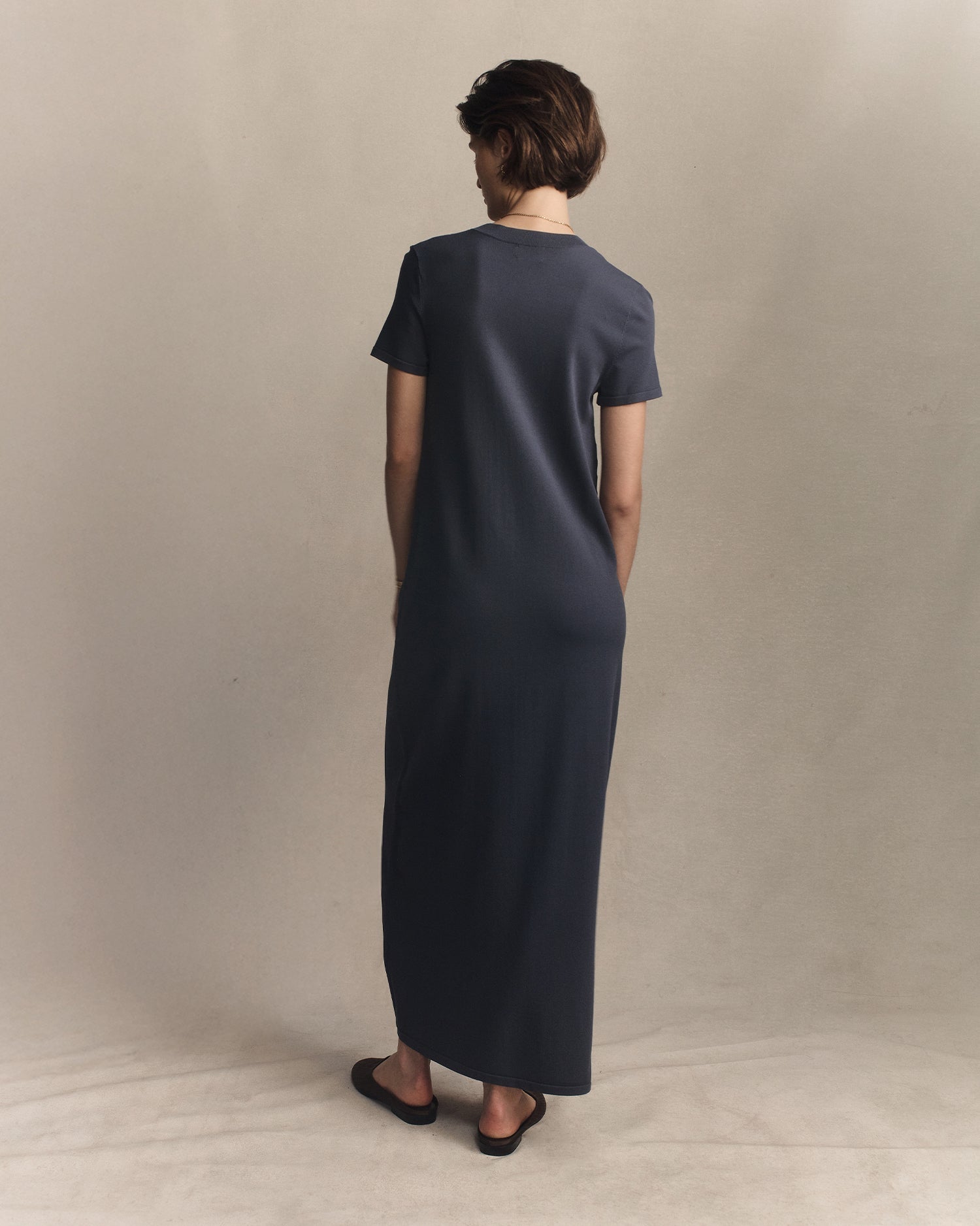 Crepe Knit Tee Dress - Oily Blue