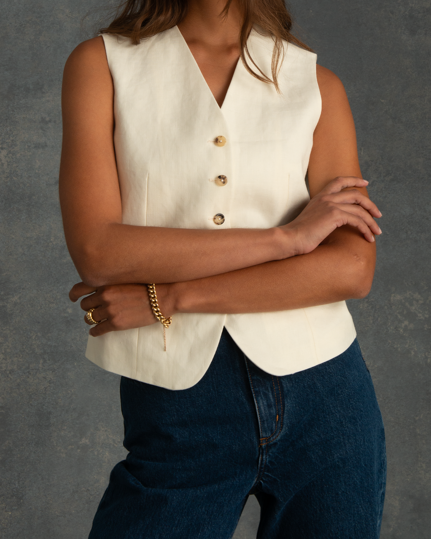 Off White Linen Waistcoat | P Johnson