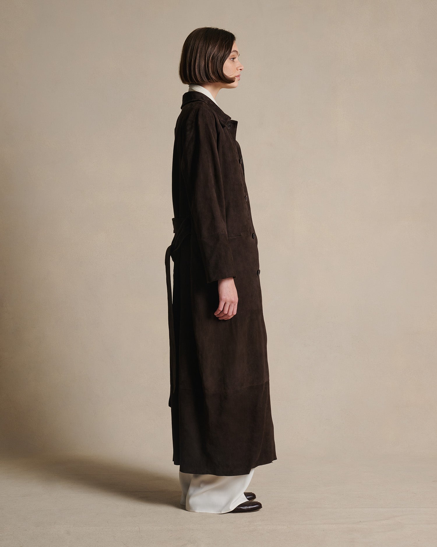 Isabella Suede Trench Coat - Bitter Chocolate