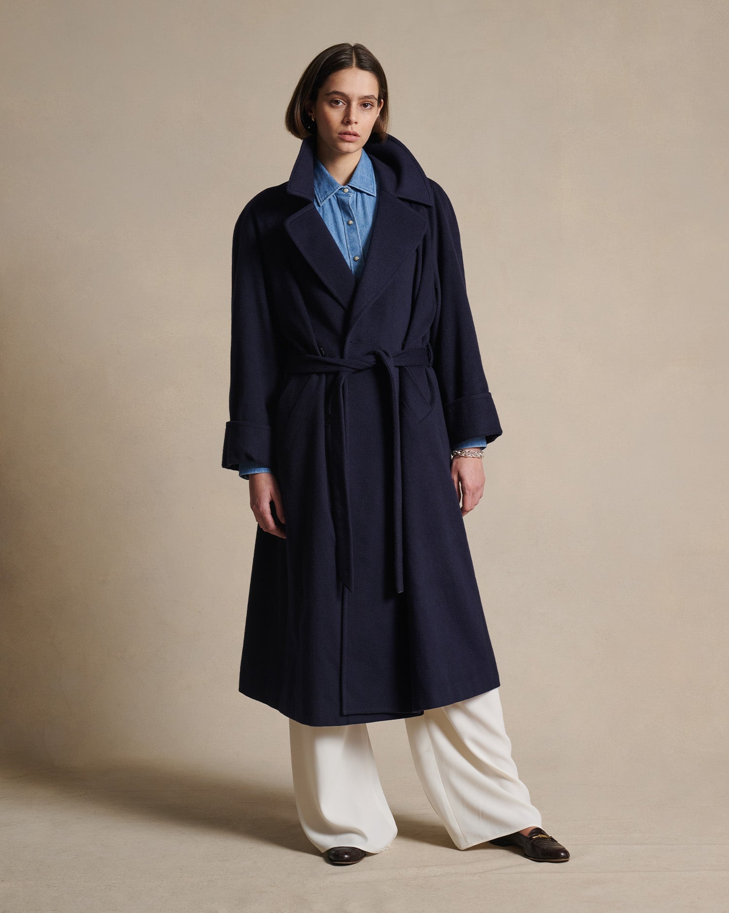 Double Breasted Raglan Overcoat - Navy | P Johnson