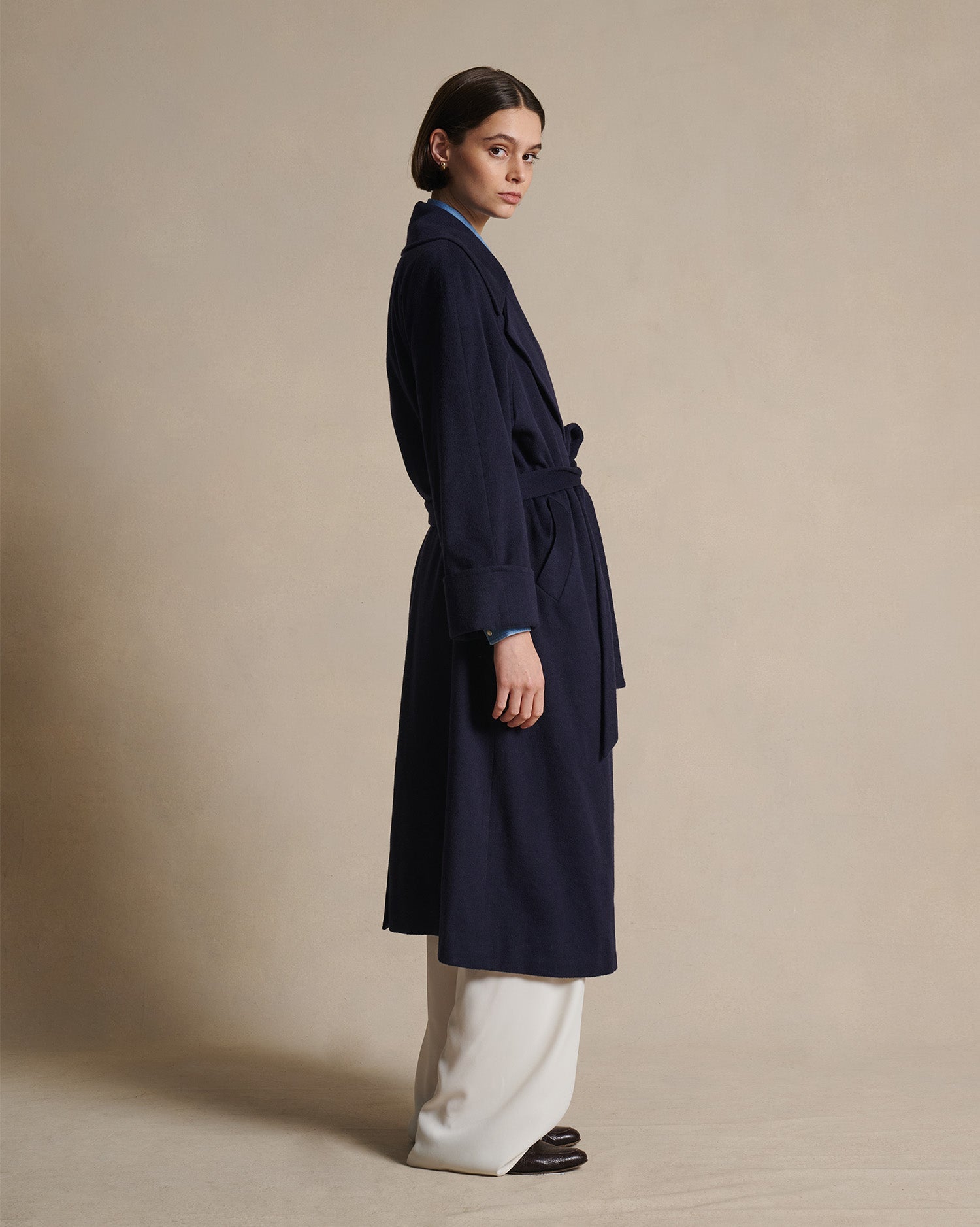 Double Breasted Raglan Overcoat - Navy | P Johnson