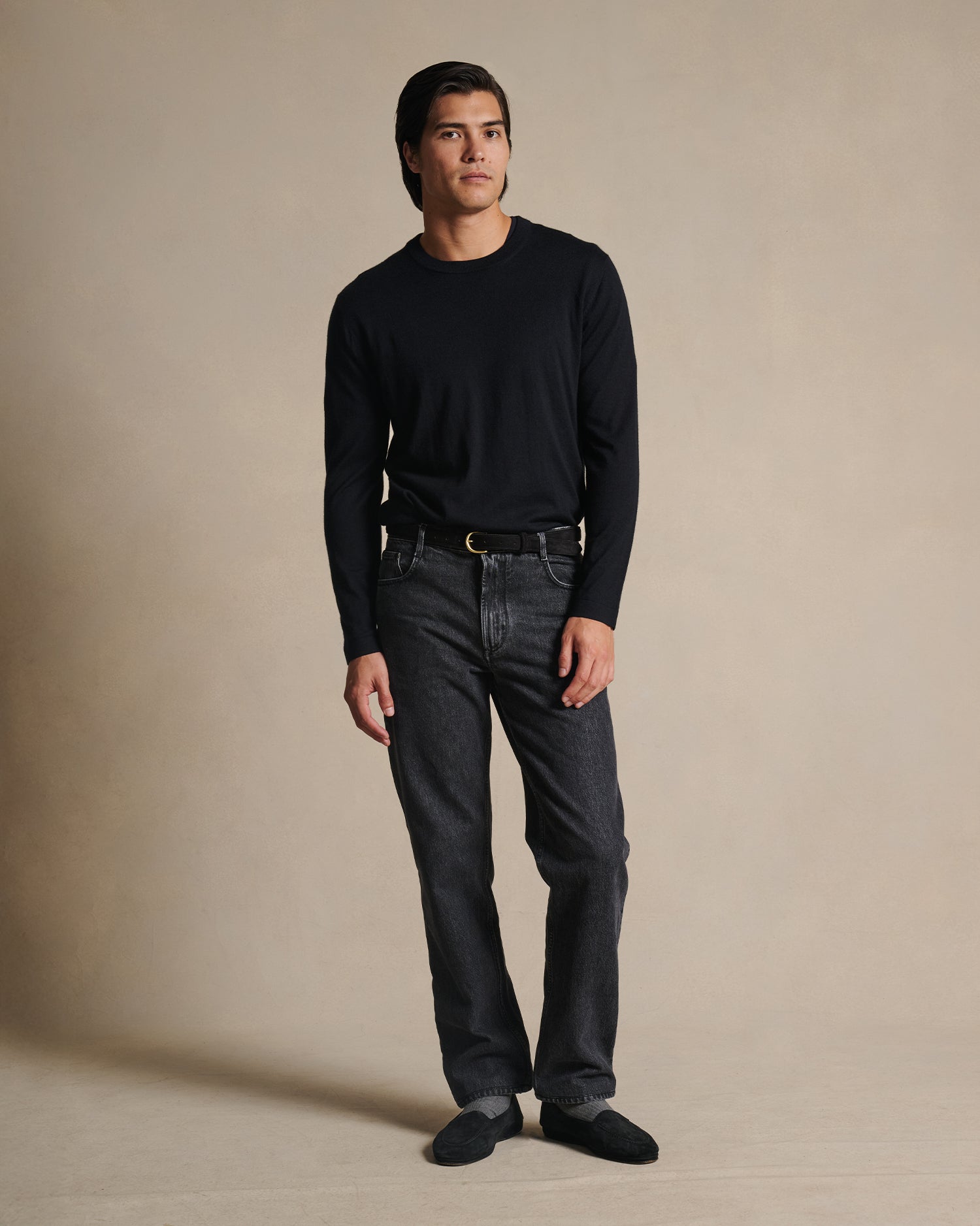 Cashmere Silk Superfine Crew Neck - Black | P Johnson