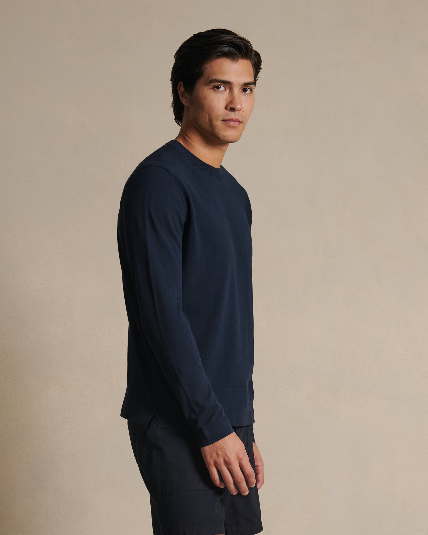 Ice Cotton Long Sleeve Top - Navy