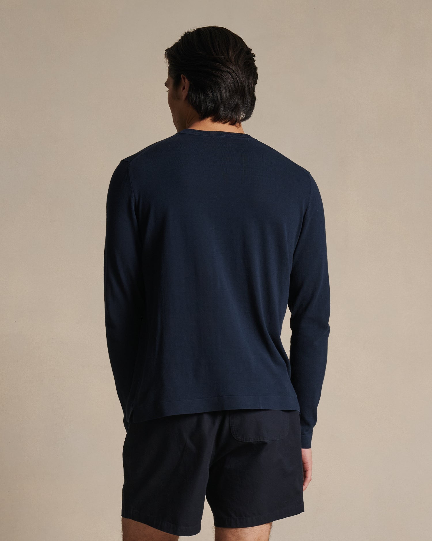 Ice Cotton Long Sleeve Top - Navy