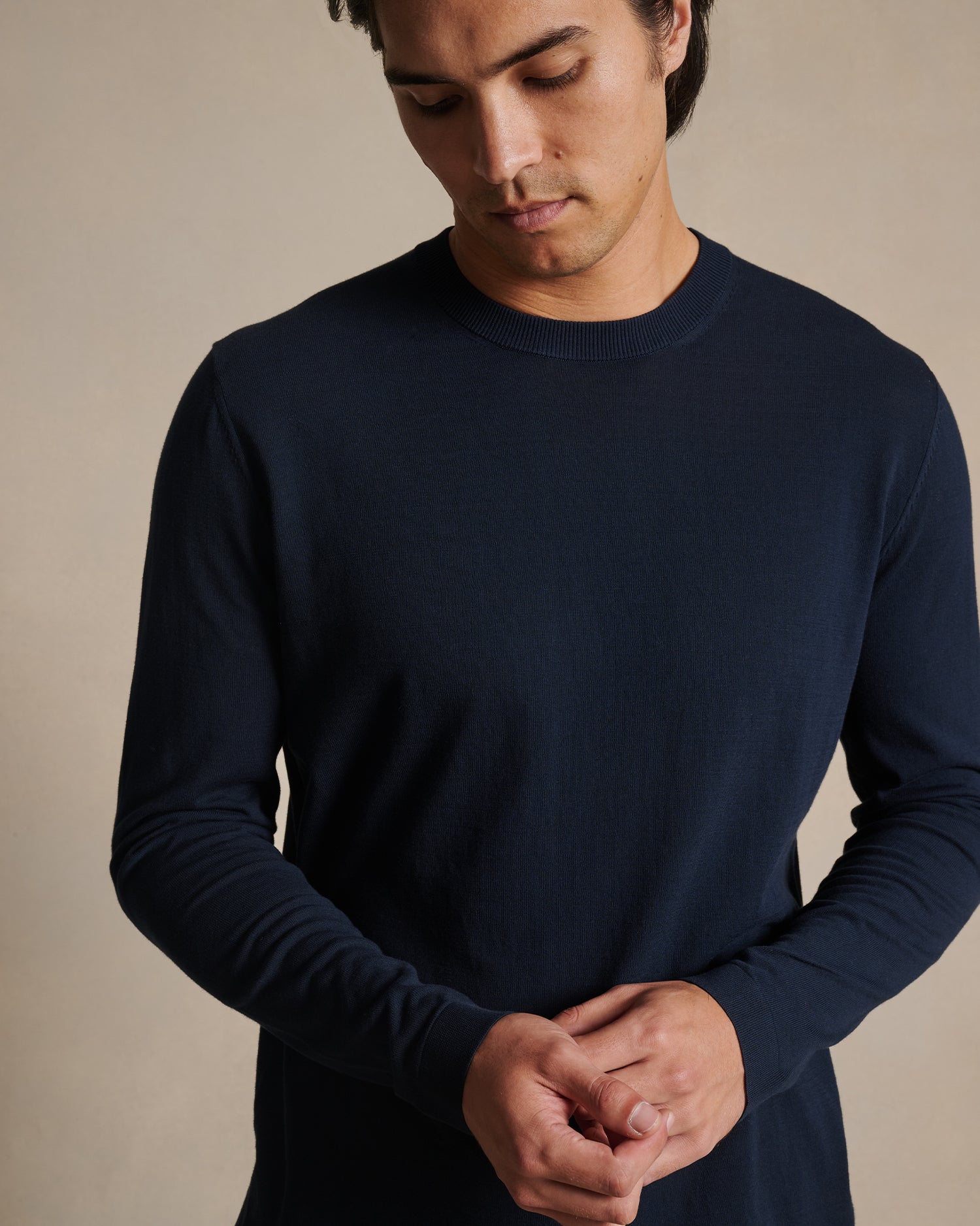 Ice Cotton Long Sleeve Top - Navy