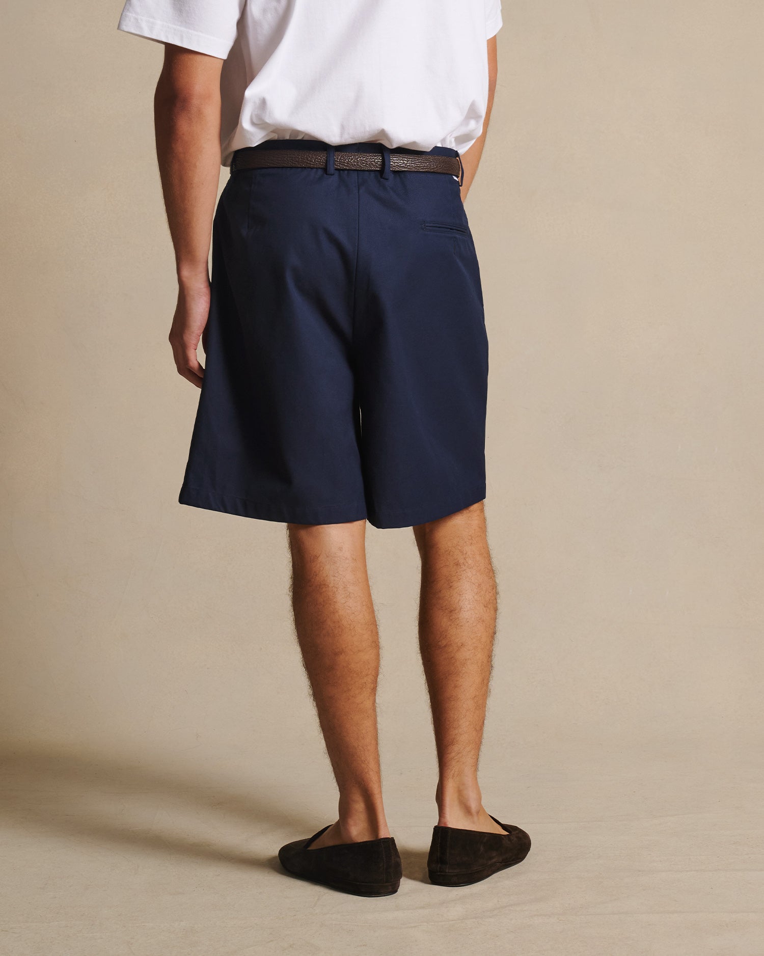 Double Pleated Chino Shorts - Navy