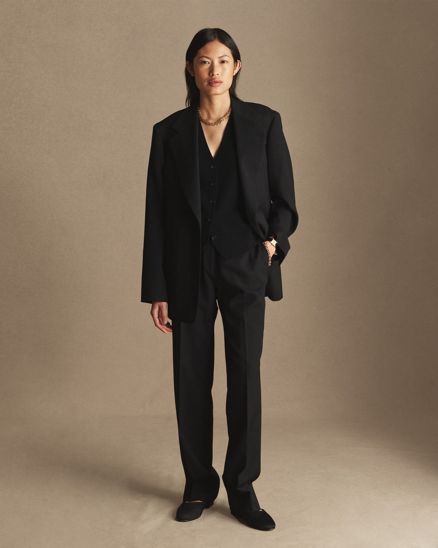 Georgia Straight Trouser - Black Wool Twill