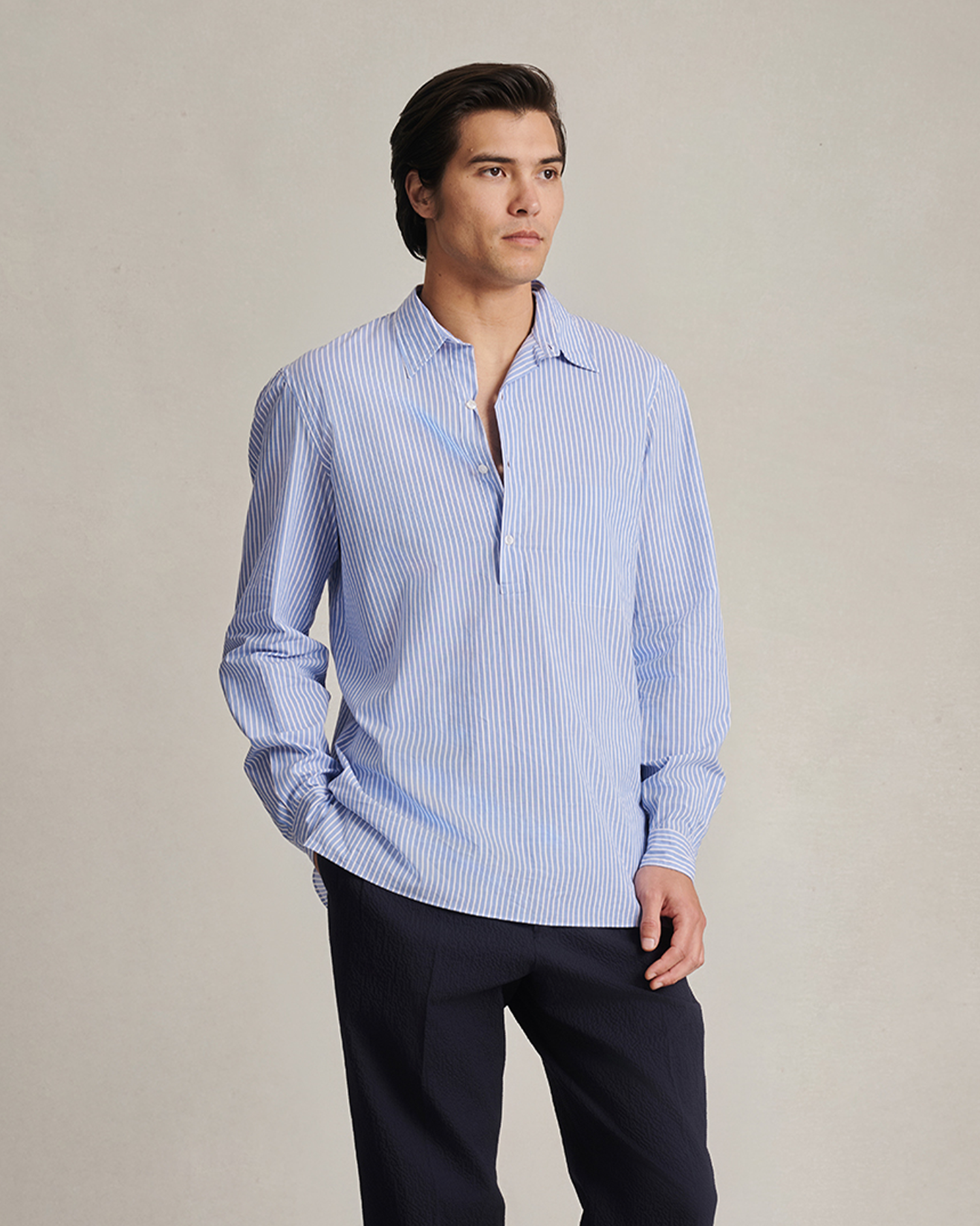 Fine Twill Popover - Blue & White Stripe