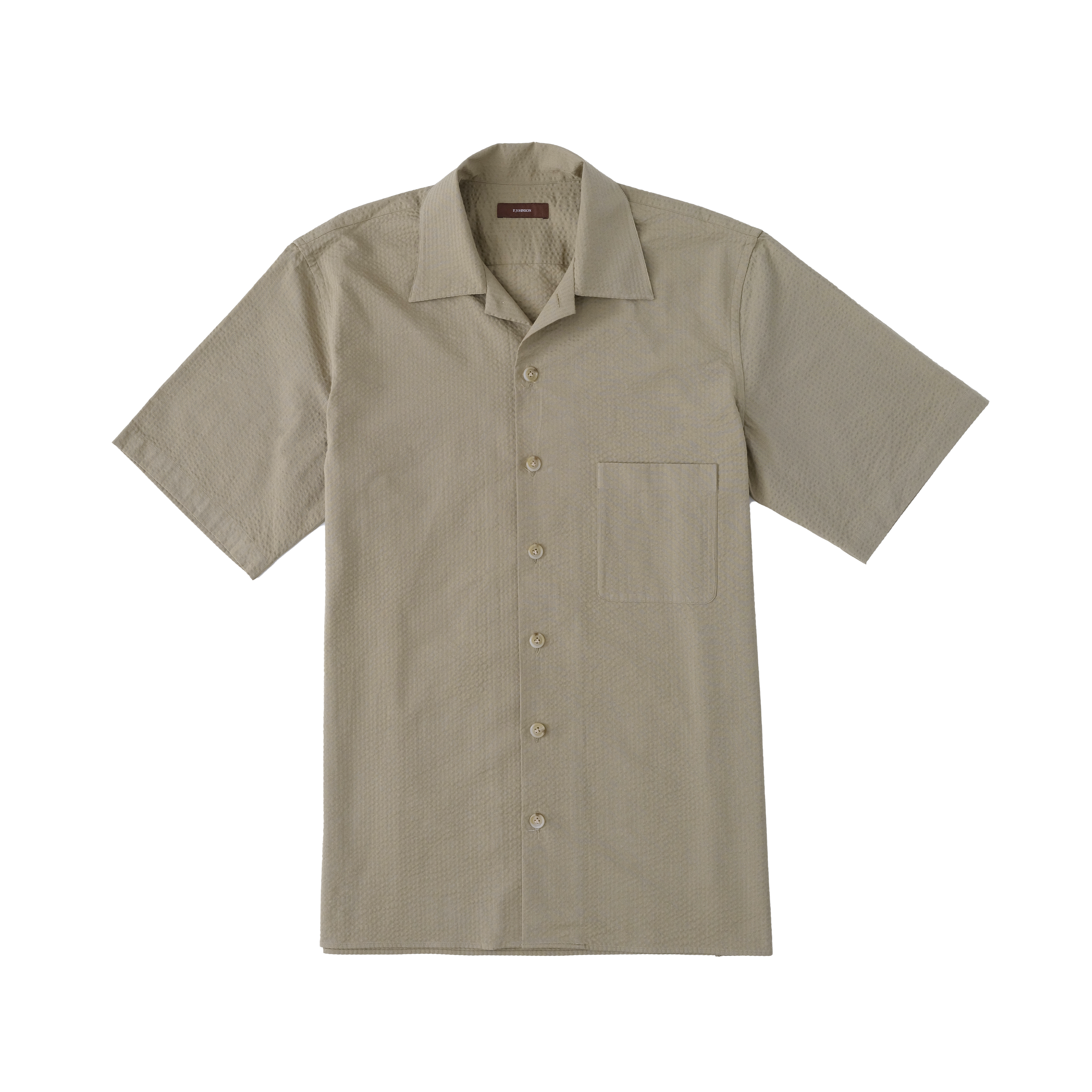 Olive Seersucker Camp Collar Shirt