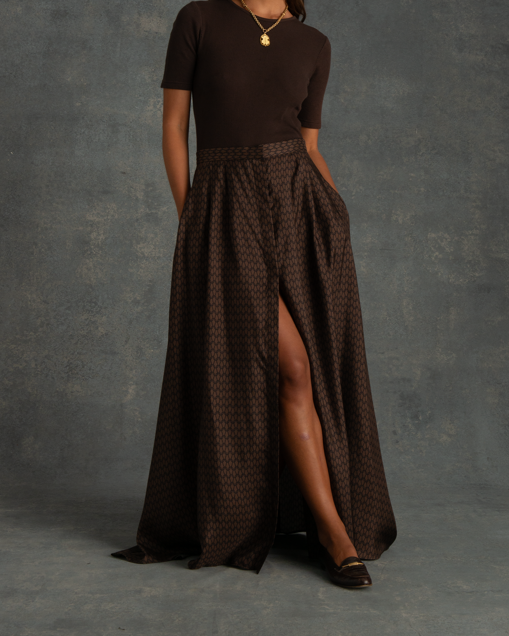 Kahlo Skirt - Chocolate Chainmail Silk