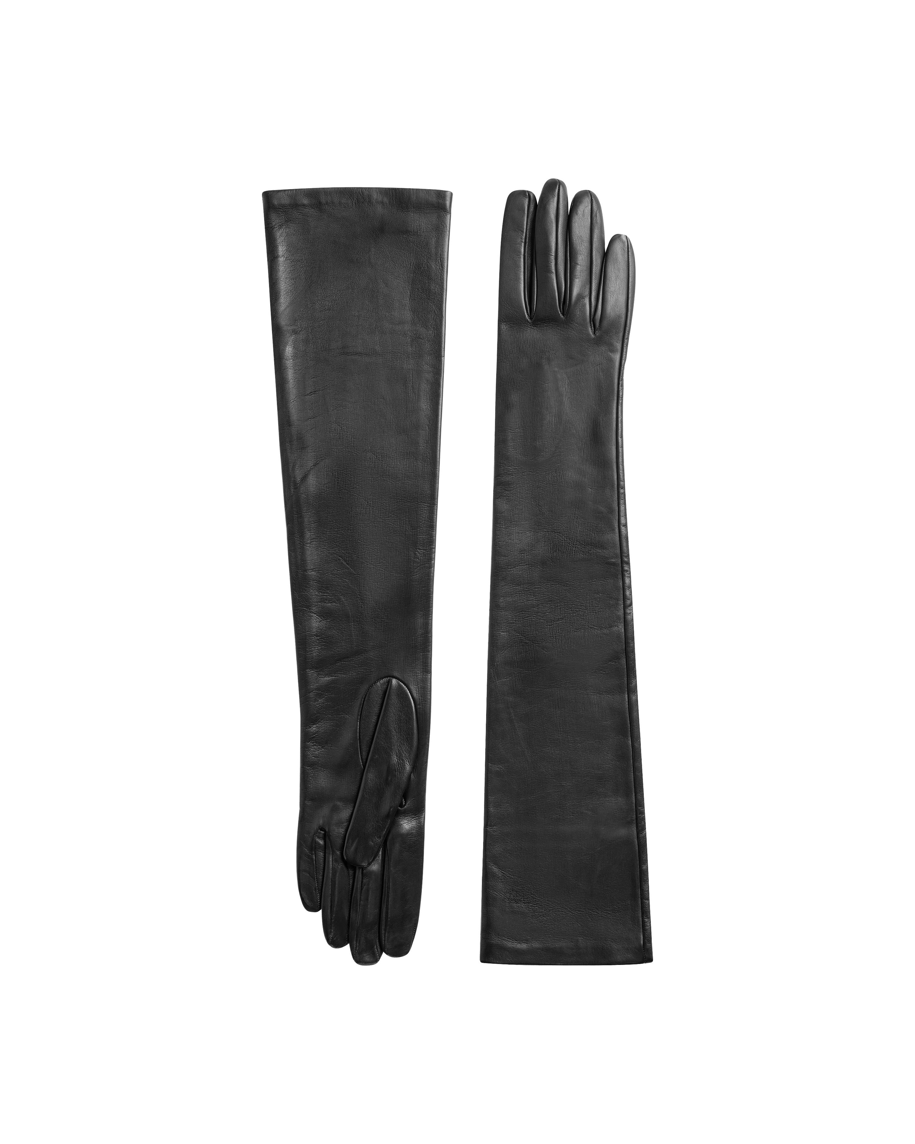 Silk Lined Regine Long Leather Gloves - Black