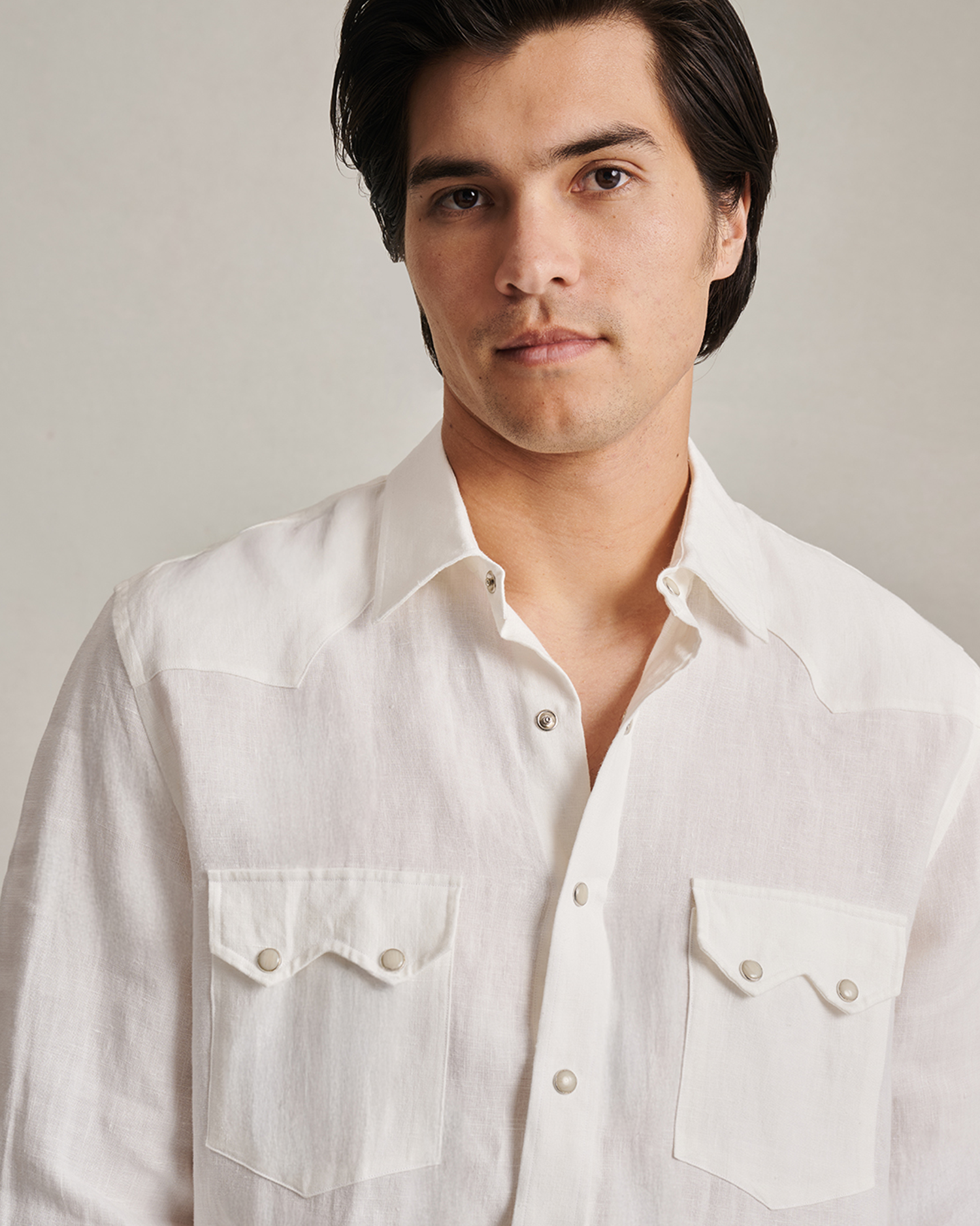 Western Shirt - White Linen Canvas