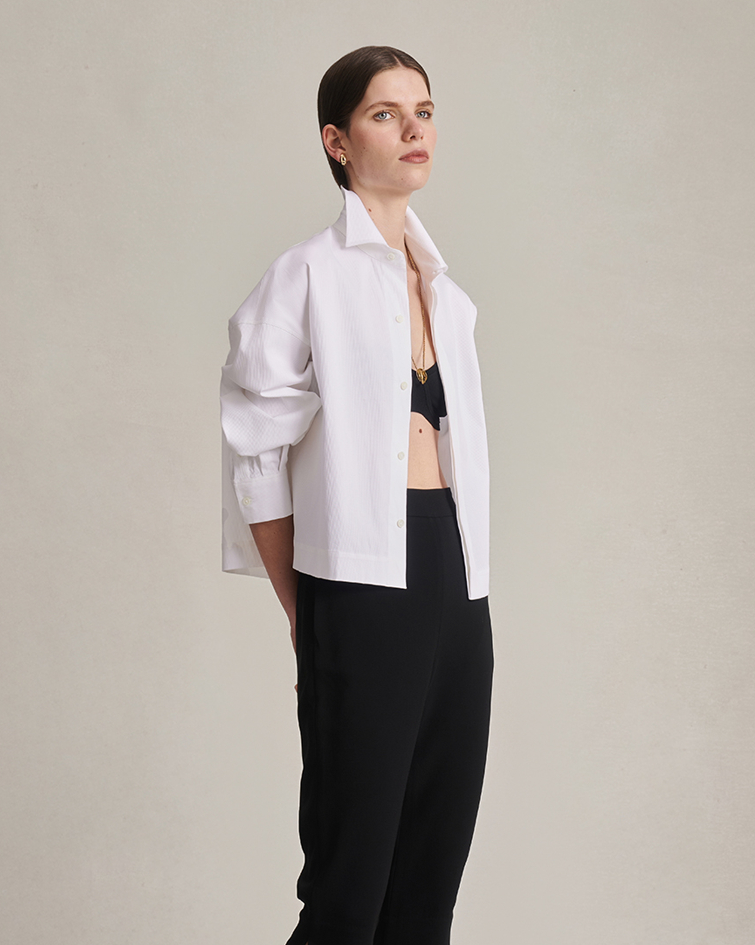 Christy Cropped Shirt - White Rib