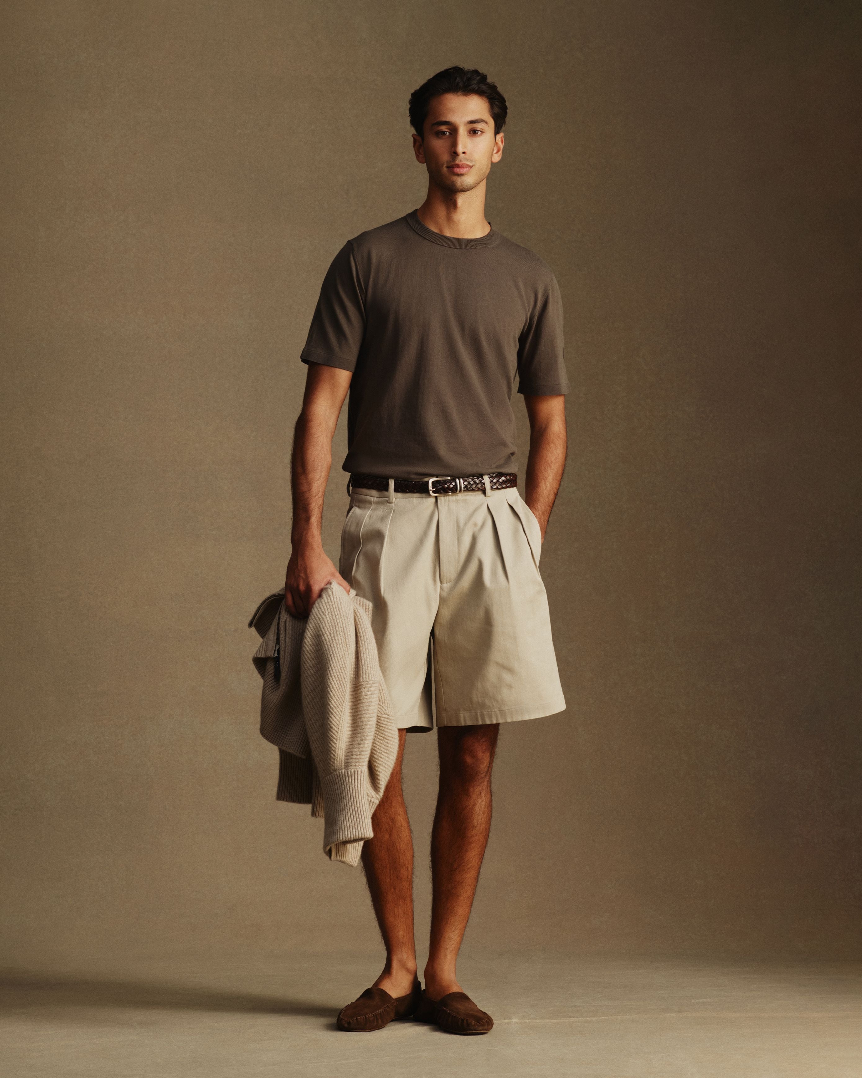 Double Pleated Chino Shorts - Oatmeal