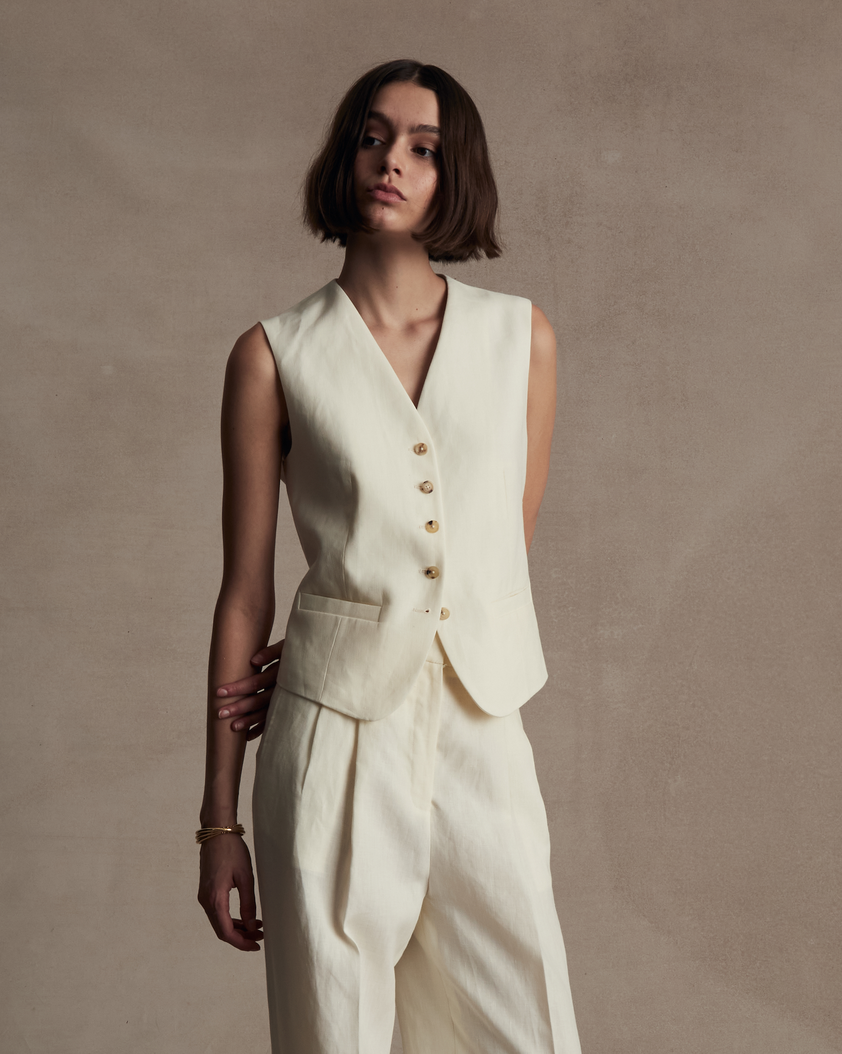 Off White Linen Waistcoat | P Johnson