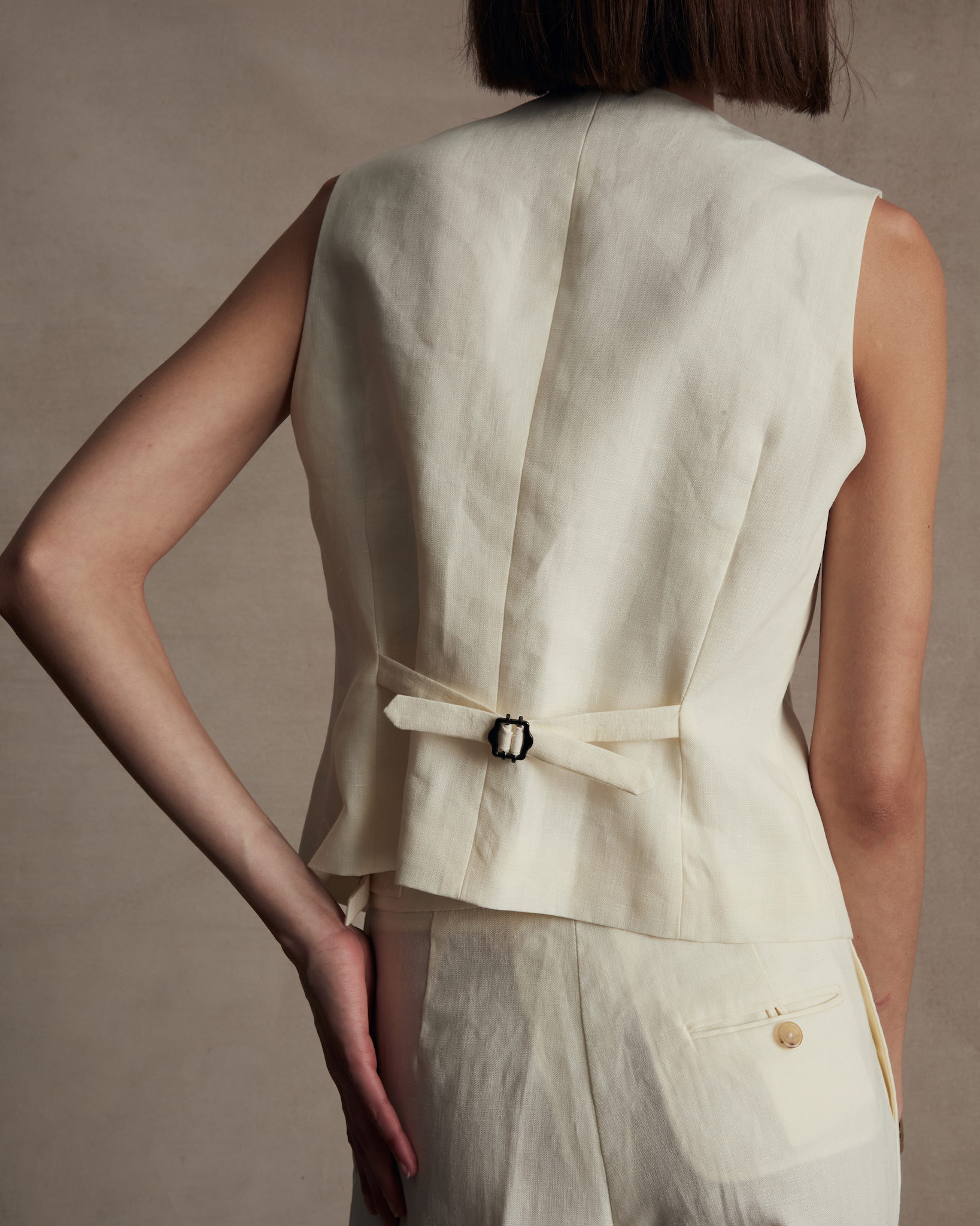 Off White Linen Waistcoat | P Johnson