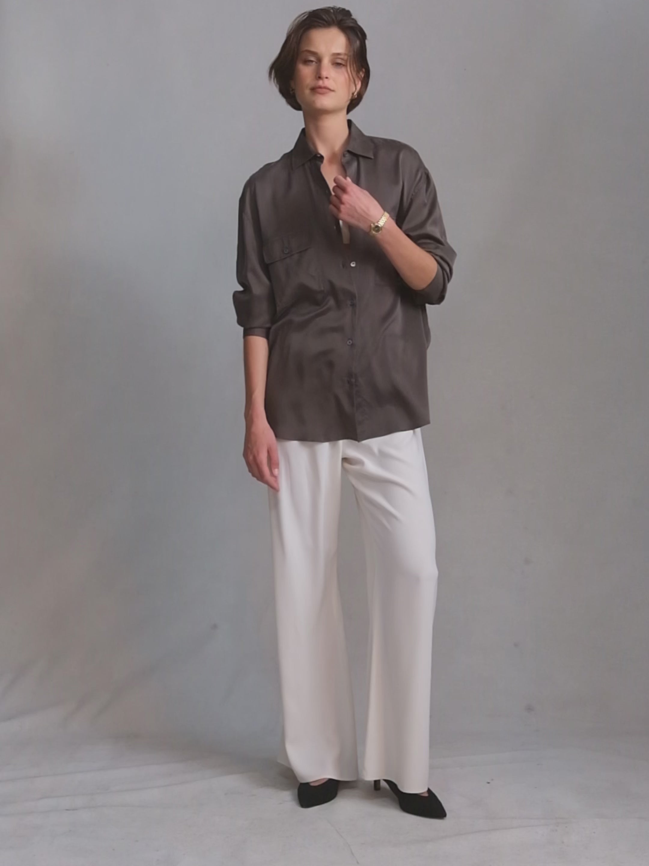 Camilla Shirt - Olive Silk | P Johnson